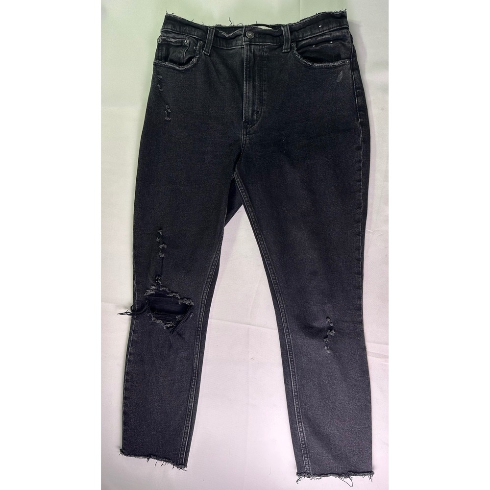 Abercrombie & Fitch The Skinny High Rise Jeans Black Distressed Raw Hem Size 6S